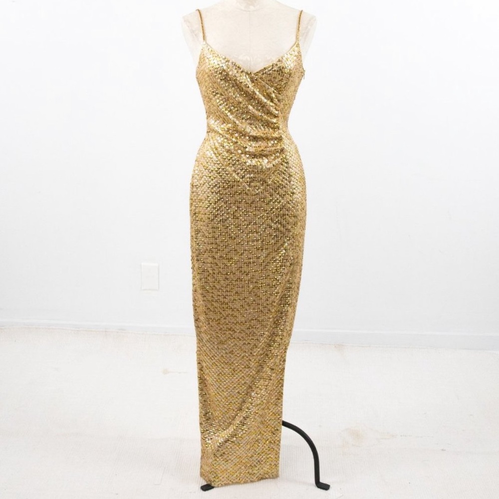 COPY - Caché Gold Sequin Evening Gown with Slit